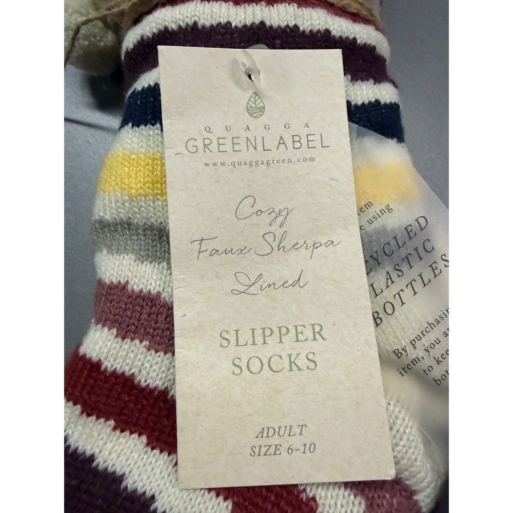 Quagga‎ Green Label Womens Slipper Socks Faux Sherpa Lined Striped Pom Pom NEW - Picture 5 of 6